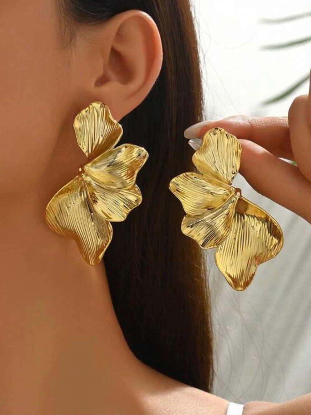 Gold Floral Petal Statement Earrings - Women's Jewelry